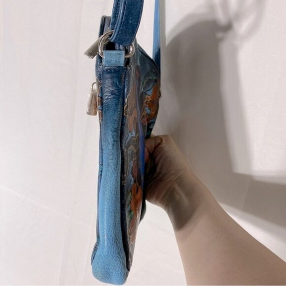 Vintage 90’s Biacci Hand Painted Peacock On Leather Crossbody Shoulder Bag Purse - Picture 4 of 16